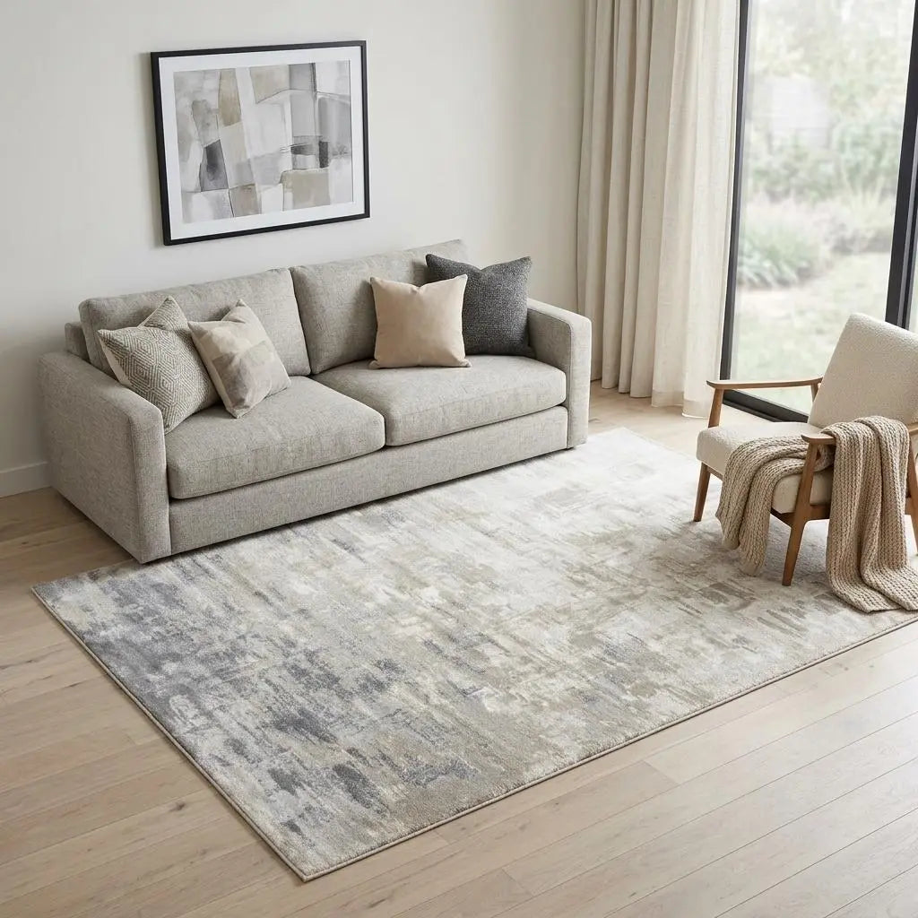 5' X 7' Beige Ivory Brown Light Gray And Dark Gray Abstract Area Rug Homeroots Home Decor