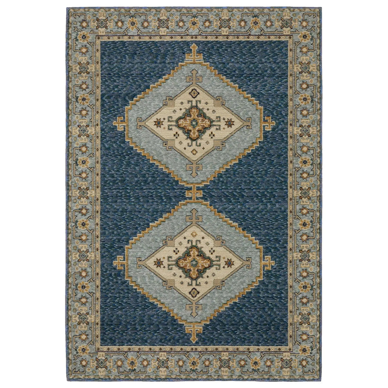 5' X 7' Blue And Gold Medallion Area Rug Homeroots Home Decor