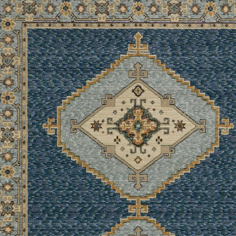 5' X 7' Blue And Gold Medallion Area Rug Homeroots Home Decor