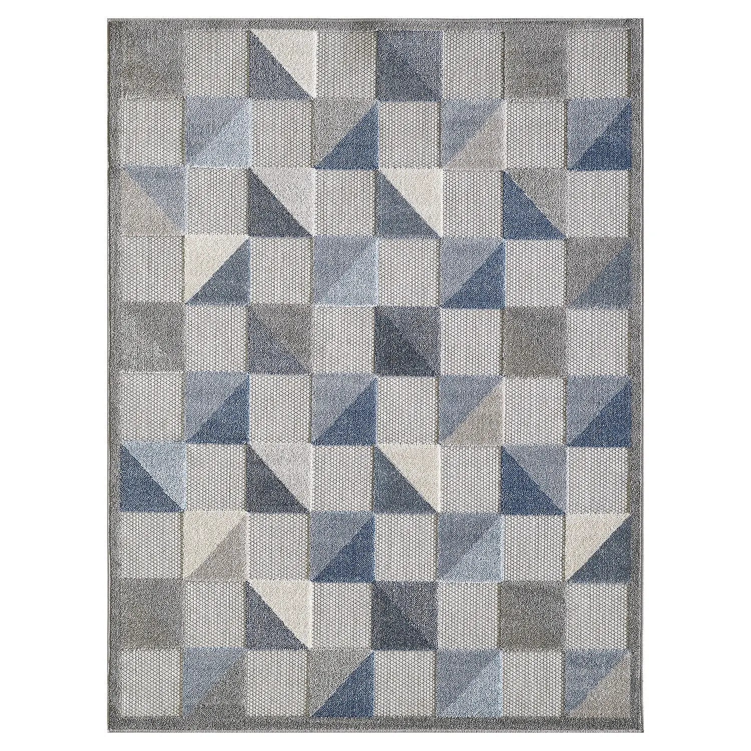 5' X 7' Blue And Gray Geometric Stain Resistant Indoor Outdoor Area Rug Homeroots Outdoor