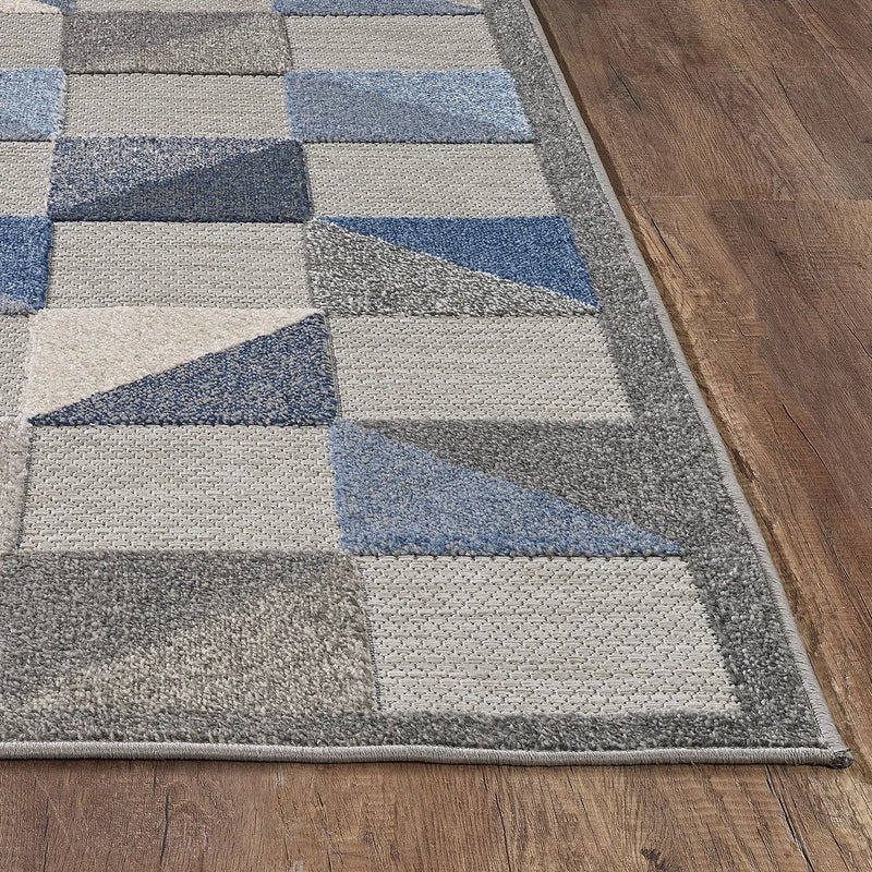5' X 7' Blue And Gray Geometric Stain Resistant Indoor Outdoor Area Rug Homeroots Outdoor