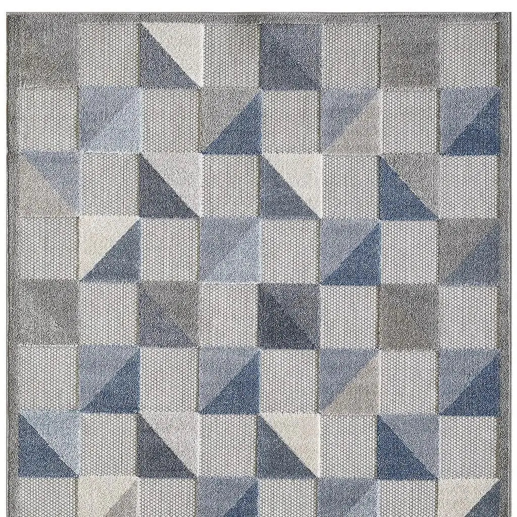 5' X 7' Blue And Gray Geometric Stain Resistant Indoor Outdoor Area Rug Homeroots Outdoor