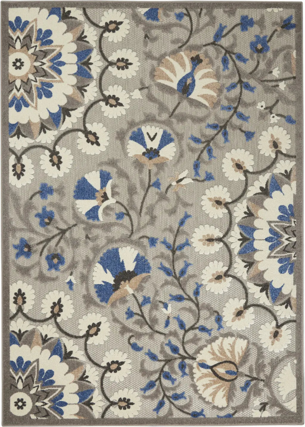 5' X 7' Blue And Gray Indoor Outdoor Area Rug - GreatEagleInc