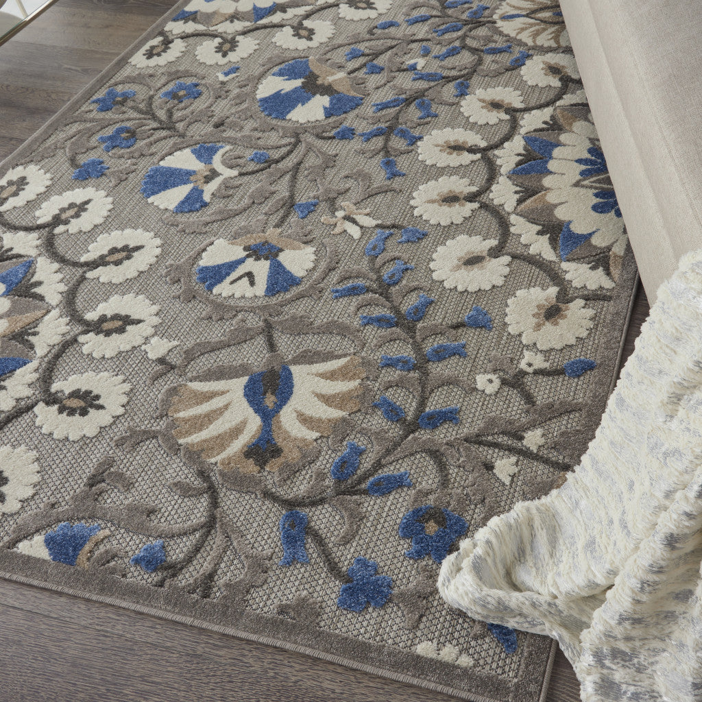 5' X 7' Blue And Gray Indoor Outdoor Area Rug - GreatEagleInc
