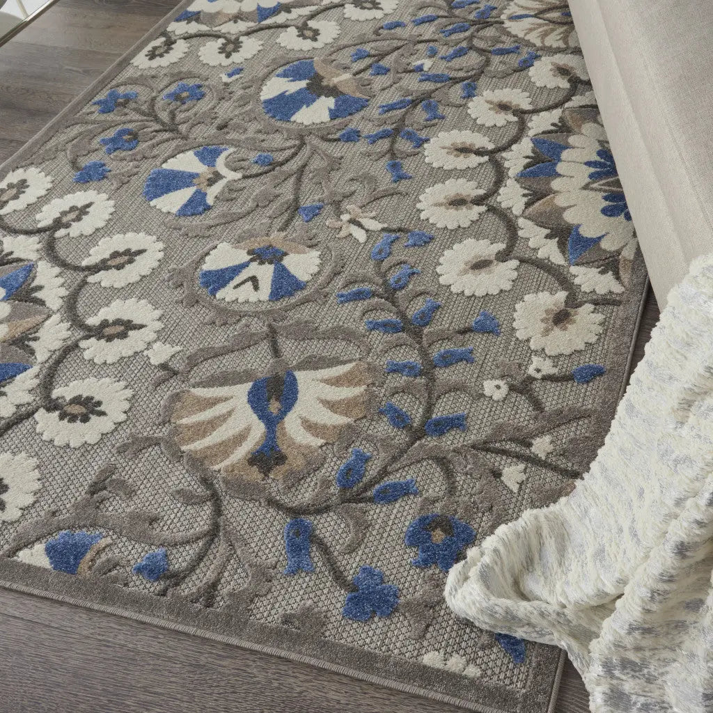 5' X 7' Blue And Gray Indoor Outdoor Area Rug - GreatEagleInc