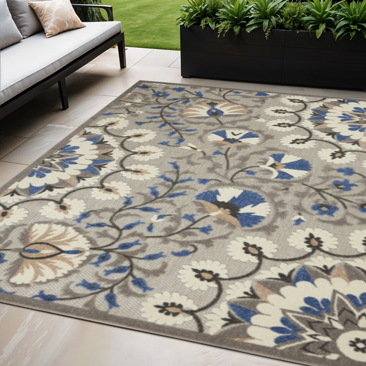 5' X 7' Blue And Gray Indoor Outdoor Area Rug - GreatEagleInc