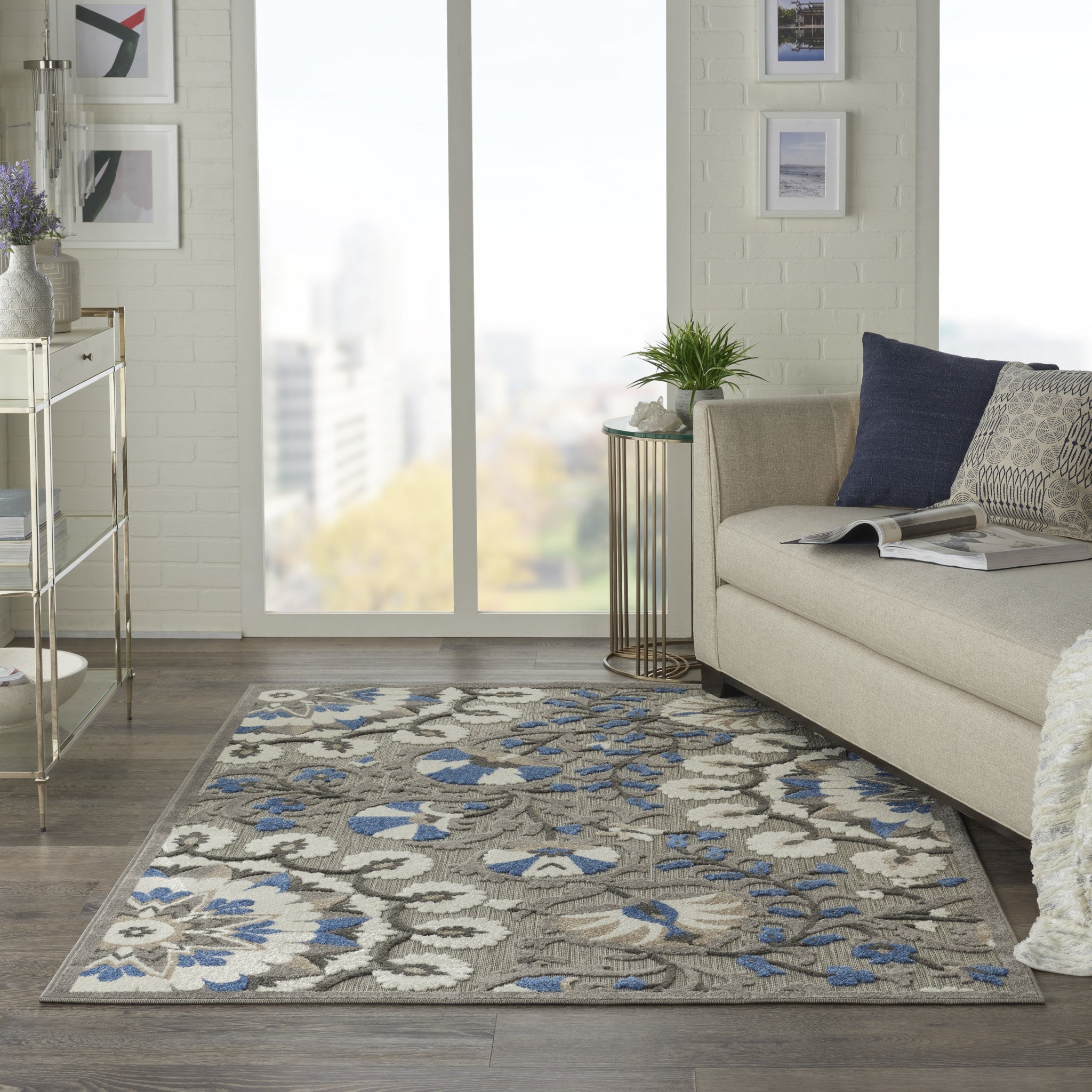5' X 7' Blue And Gray Indoor Outdoor Area Rug - GreatEagleInc