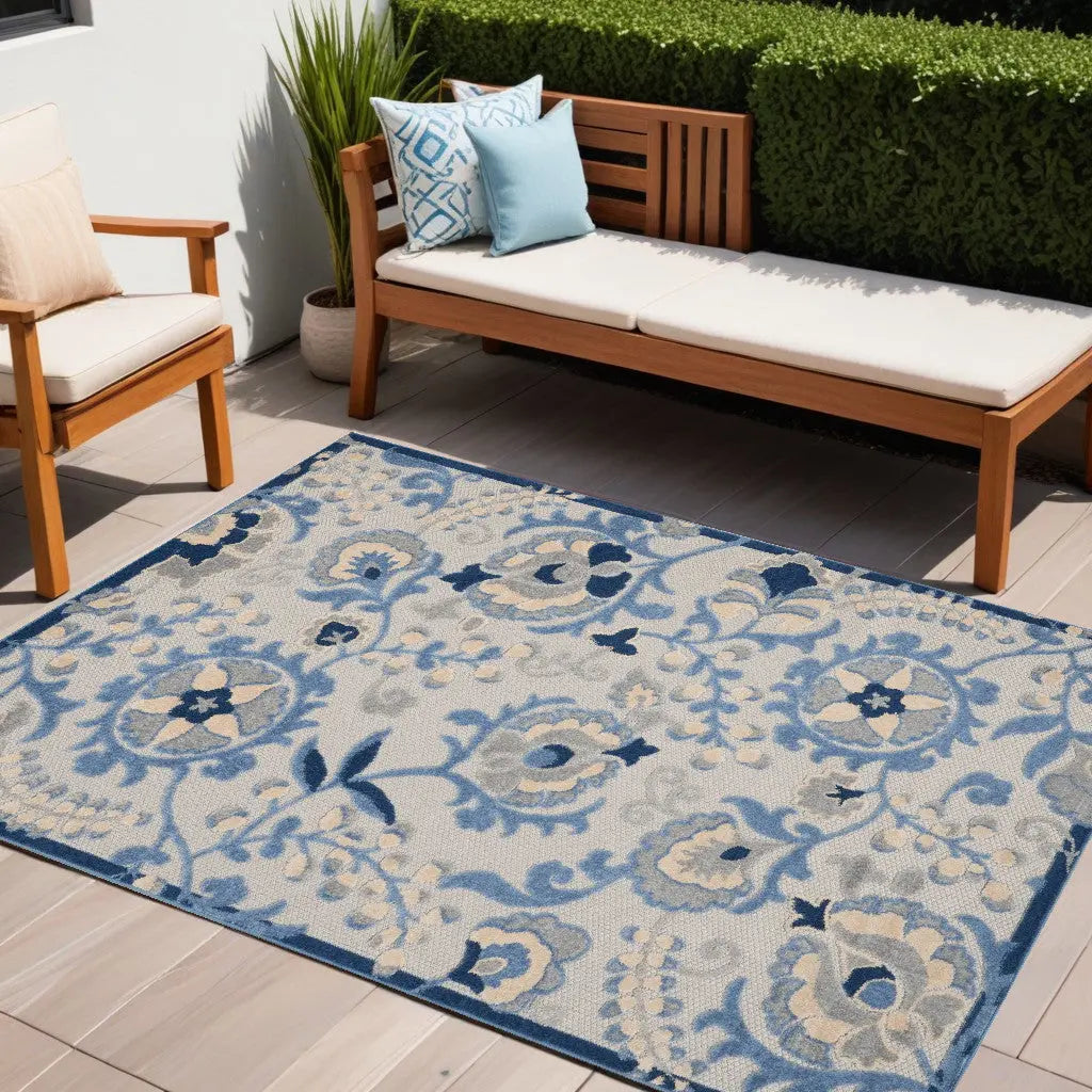 5' X 7' Blue And Gray Indoor Outdoor Area Rug - GreatEagleInc