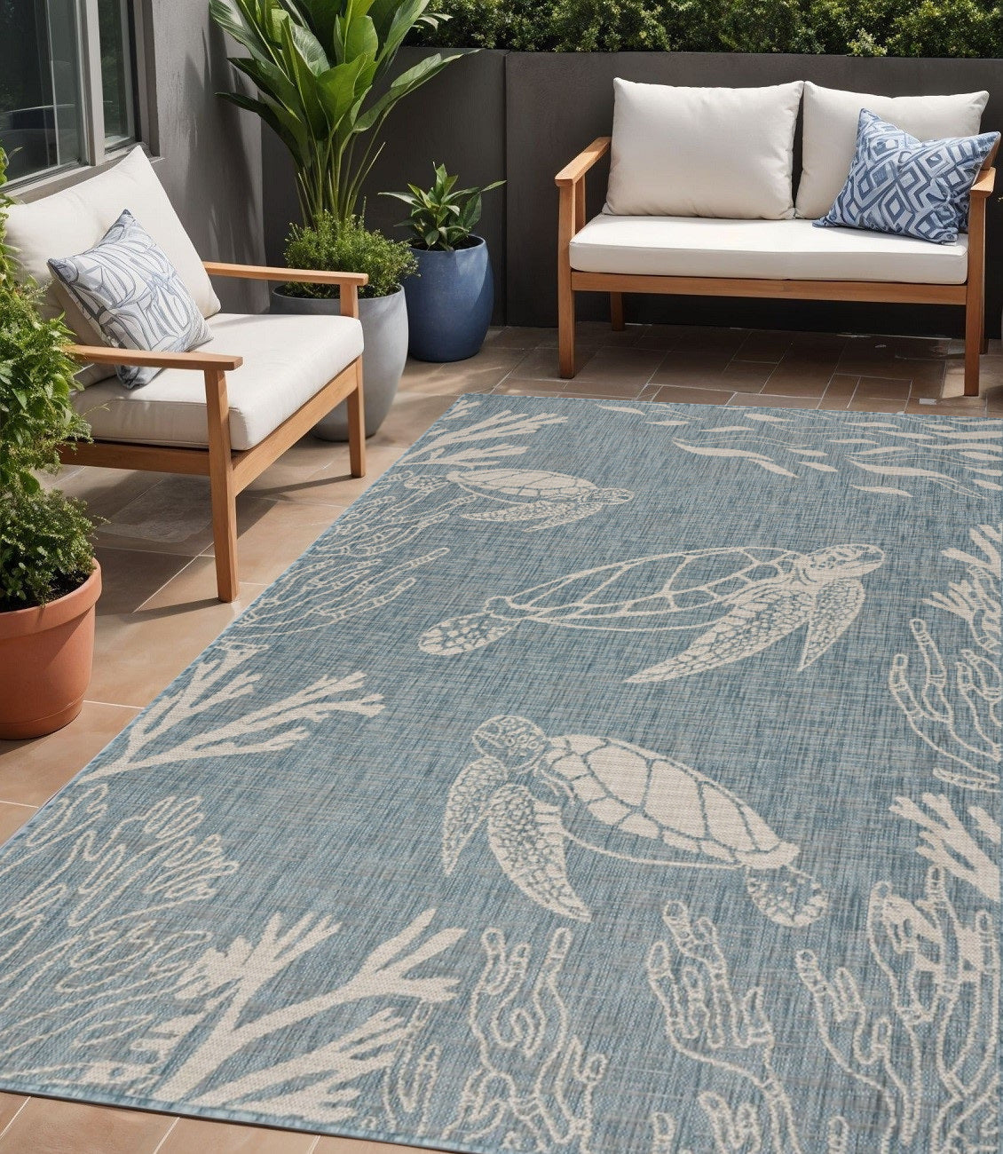 5' X 7' Blue And Gray Indoor Outdoor Area Rug Homeroots Outdoor