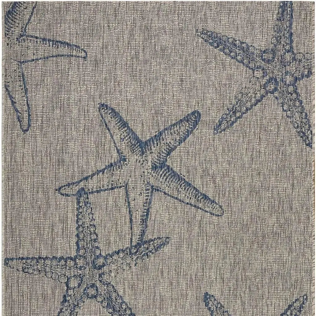 5' X 7' Blue And Gray Starfish Indoor Outdoor Area Rug Homeroots Outdoor
