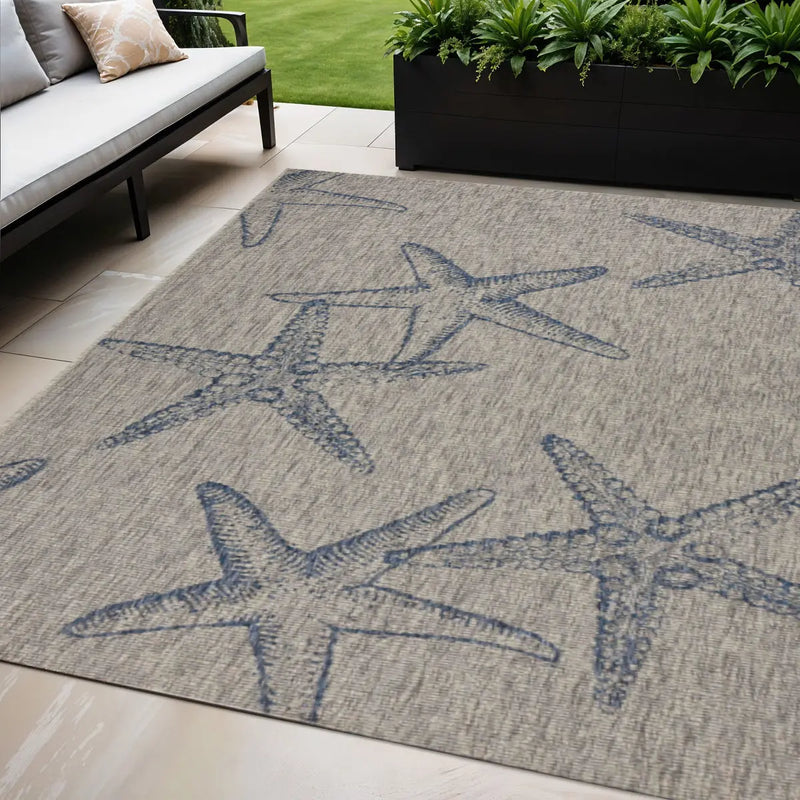 5' X 7' Blue And Gray Starfish Indoor Outdoor Area Rug Homeroots Outdoor