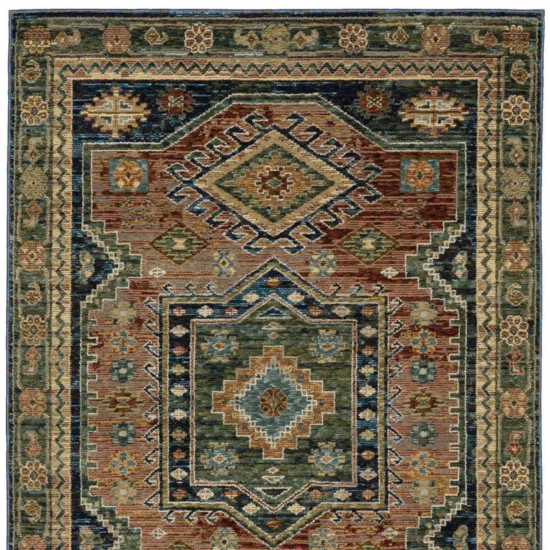 5' X 7' Blue Rust And Gray Tribal Area Rug Homeroots Home Decor