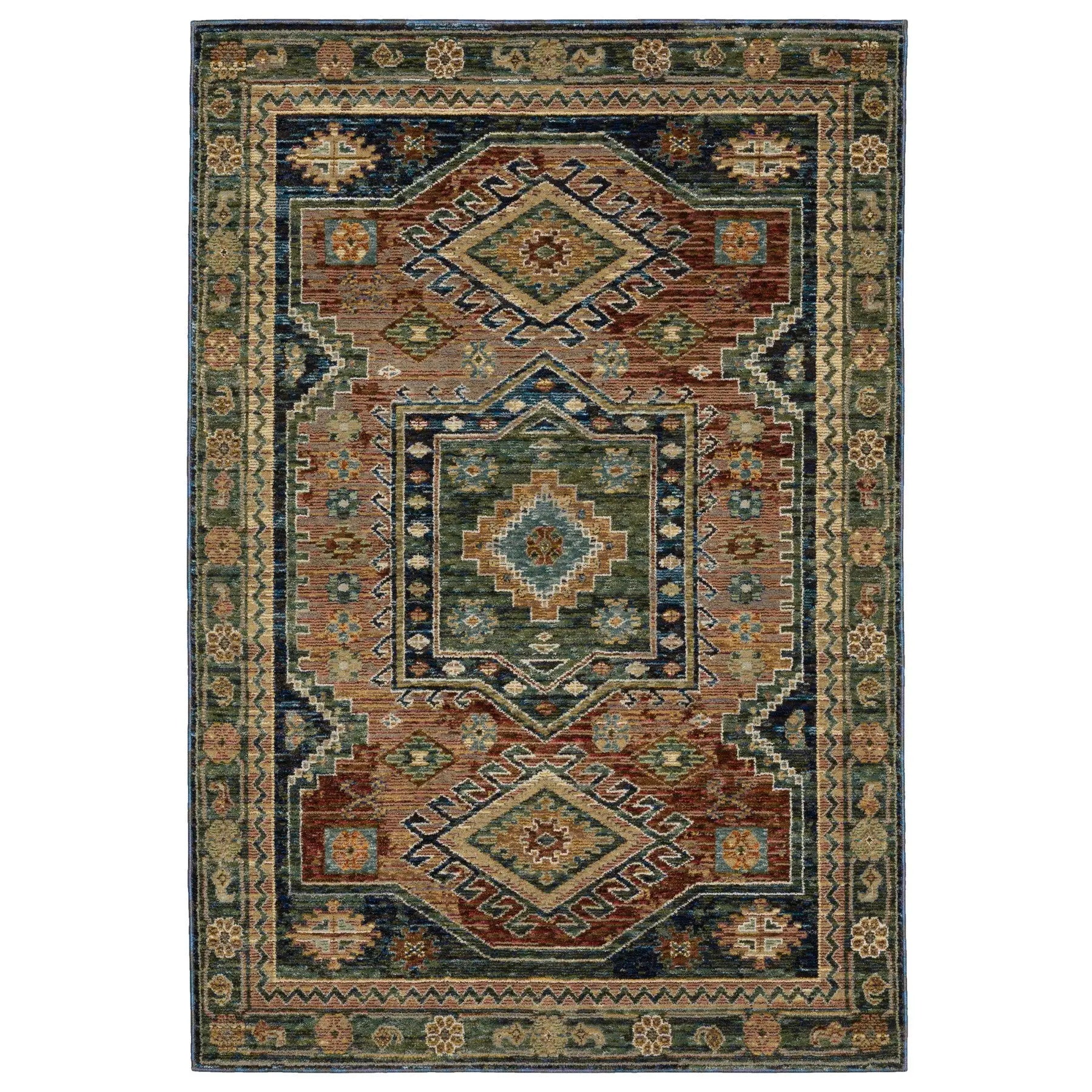 5' X 7' Blue Rust And Gray Tribal Area Rug Homeroots Home Decor