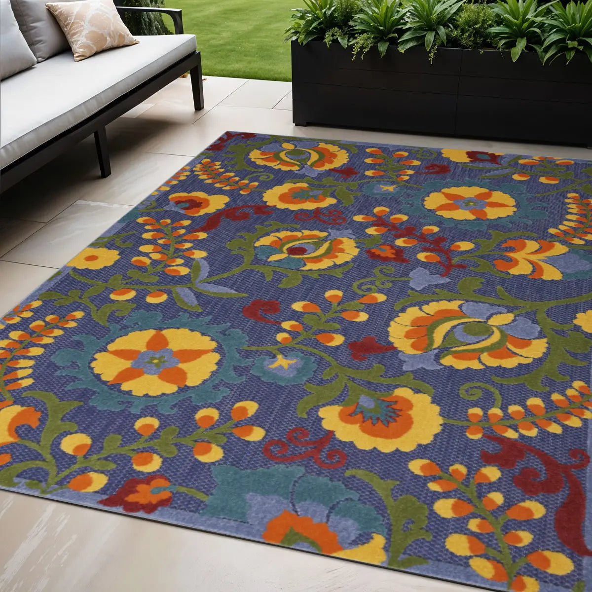 5' X 7' Blue Yellow And Green Indoor Outdoor Area Rug Homeroots Outdoor