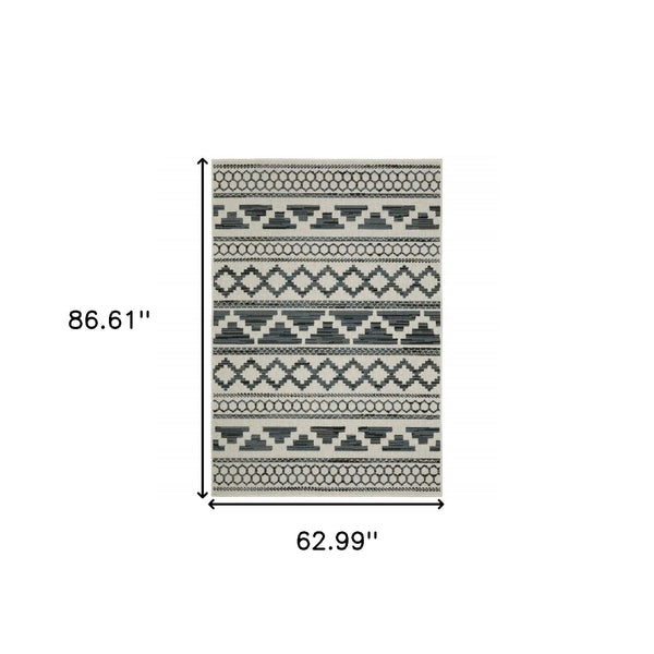 5' X 7' Blue and Beige Geometric Stain Resistant Indoor Outdoor Area Rug Homeroots Outdoor