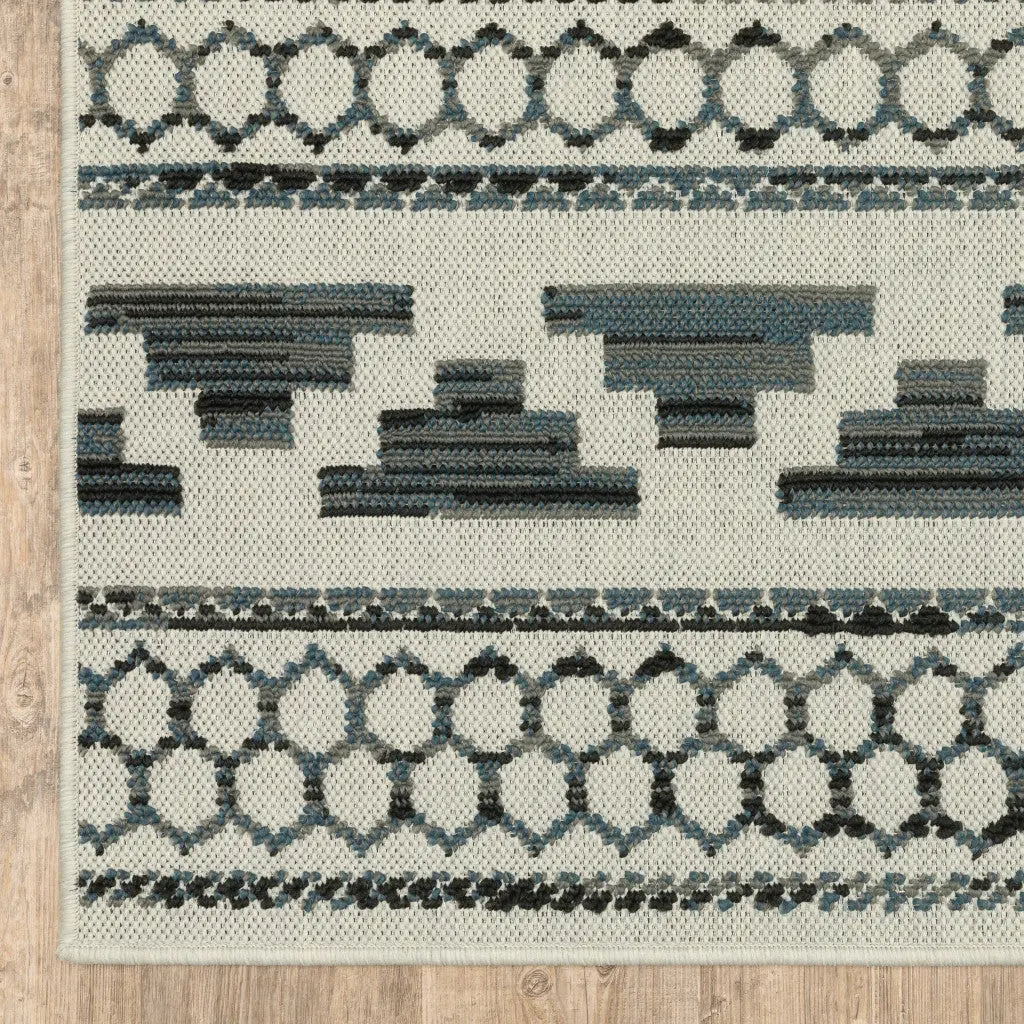 5' X 7' Blue and Beige Geometric Stain Resistant Indoor Outdoor Area Rug Homeroots Outdoor