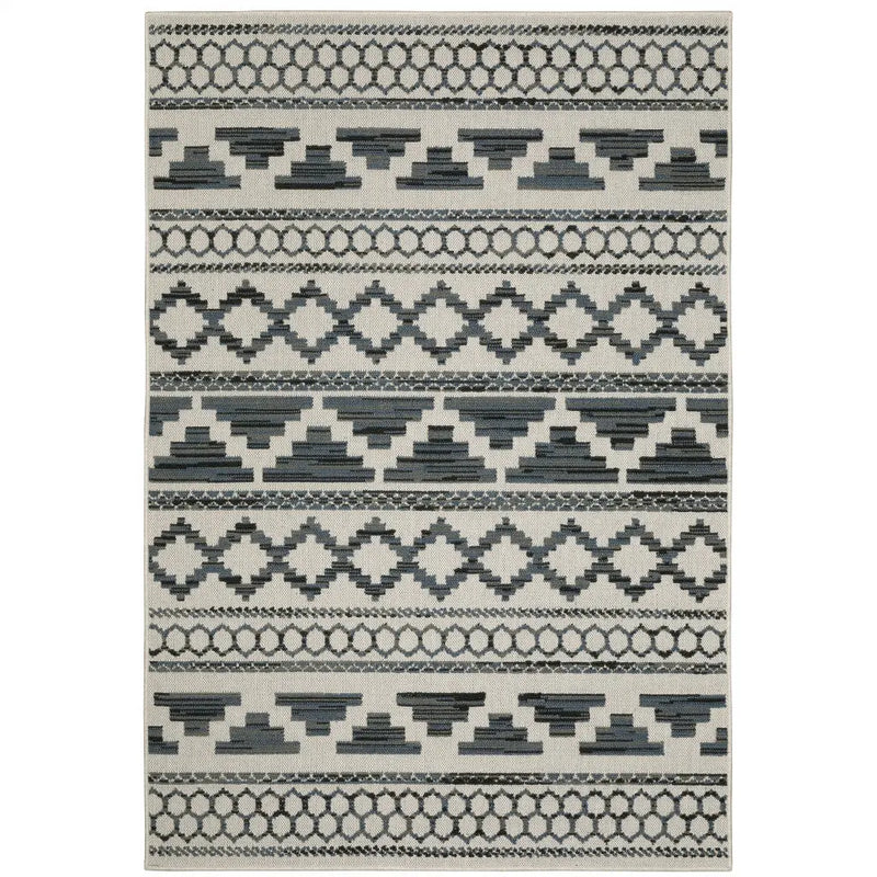 5' X 7' Blue and Beige Geometric Stain Resistant Indoor Outdoor Area Rug Homeroots Outdoor