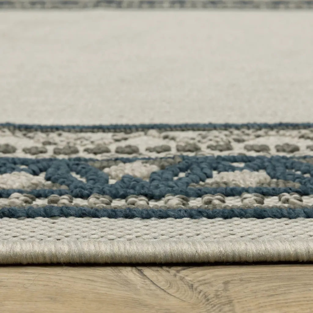 5' X 7' Blue and Beige Stain Resistant Indoor Outdoor Area Rug Homeroots Outdoor