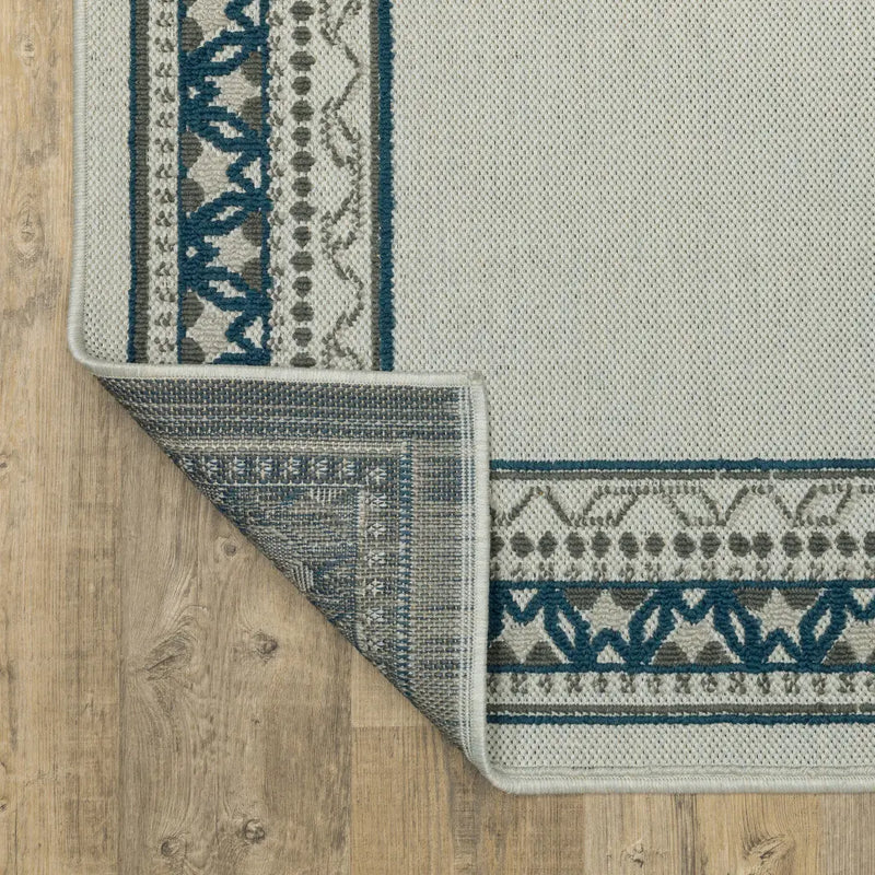 5' X 7' Blue and Beige Stain Resistant Indoor Outdoor Area Rug Homeroots Outdoor