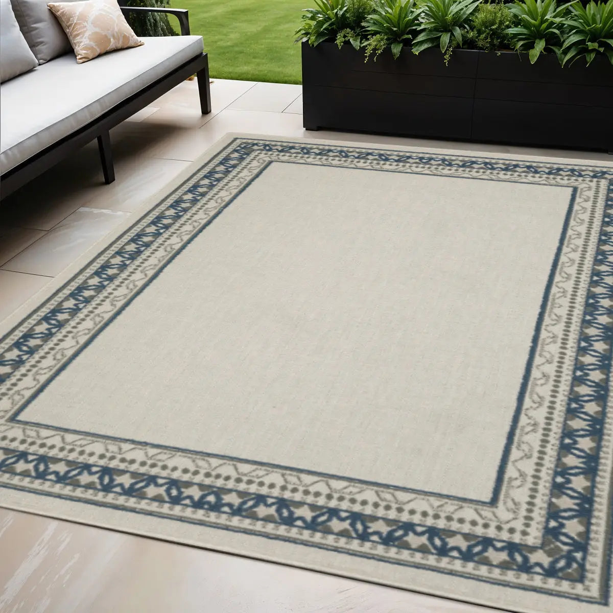 5' X 7' Blue and Beige Stain Resistant Indoor Outdoor Area Rug Homeroots Outdoor