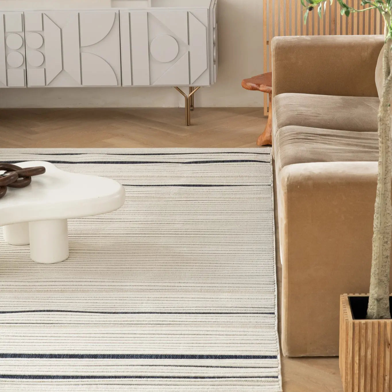5' X 7' Blue and Cream Striped Distressed Indoor Outdoor Area Rug Homeroots Outdoor
