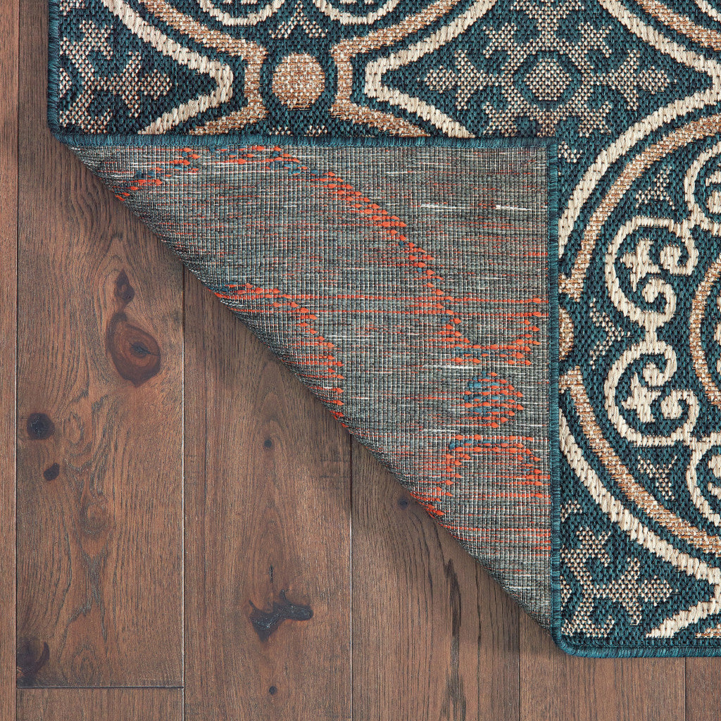 5' X 7' Blue and Gray Geometric Stain Resistant Indoor Outdoor Area Rug Homeroots Outdoor