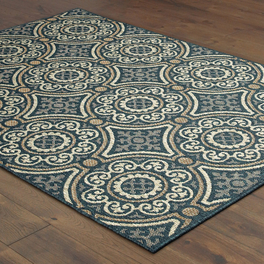 5' X 7' Blue and Gray Geometric Stain Resistant Indoor Outdoor Area Rug Homeroots Outdoor
