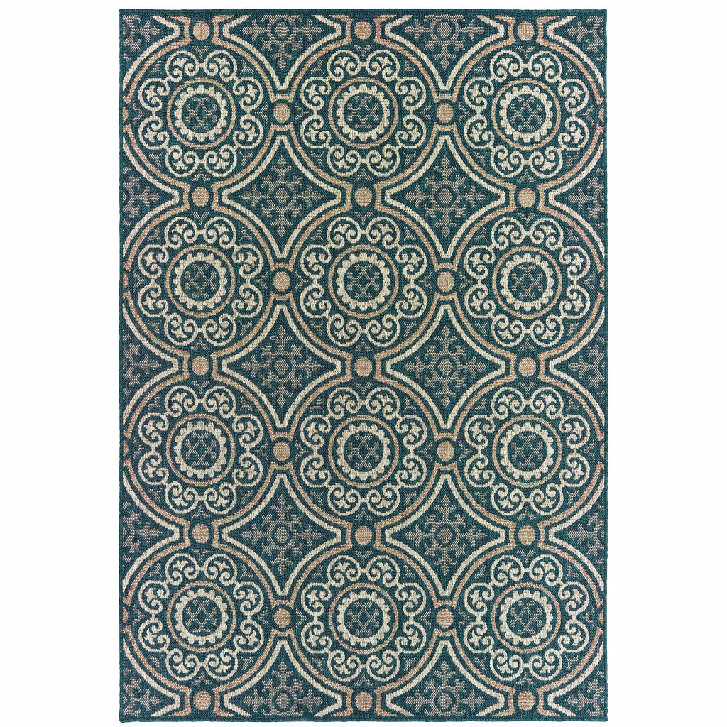 5' X 7' Blue and Gray Geometric Stain Resistant Indoor Outdoor Area Rug Homeroots Outdoor