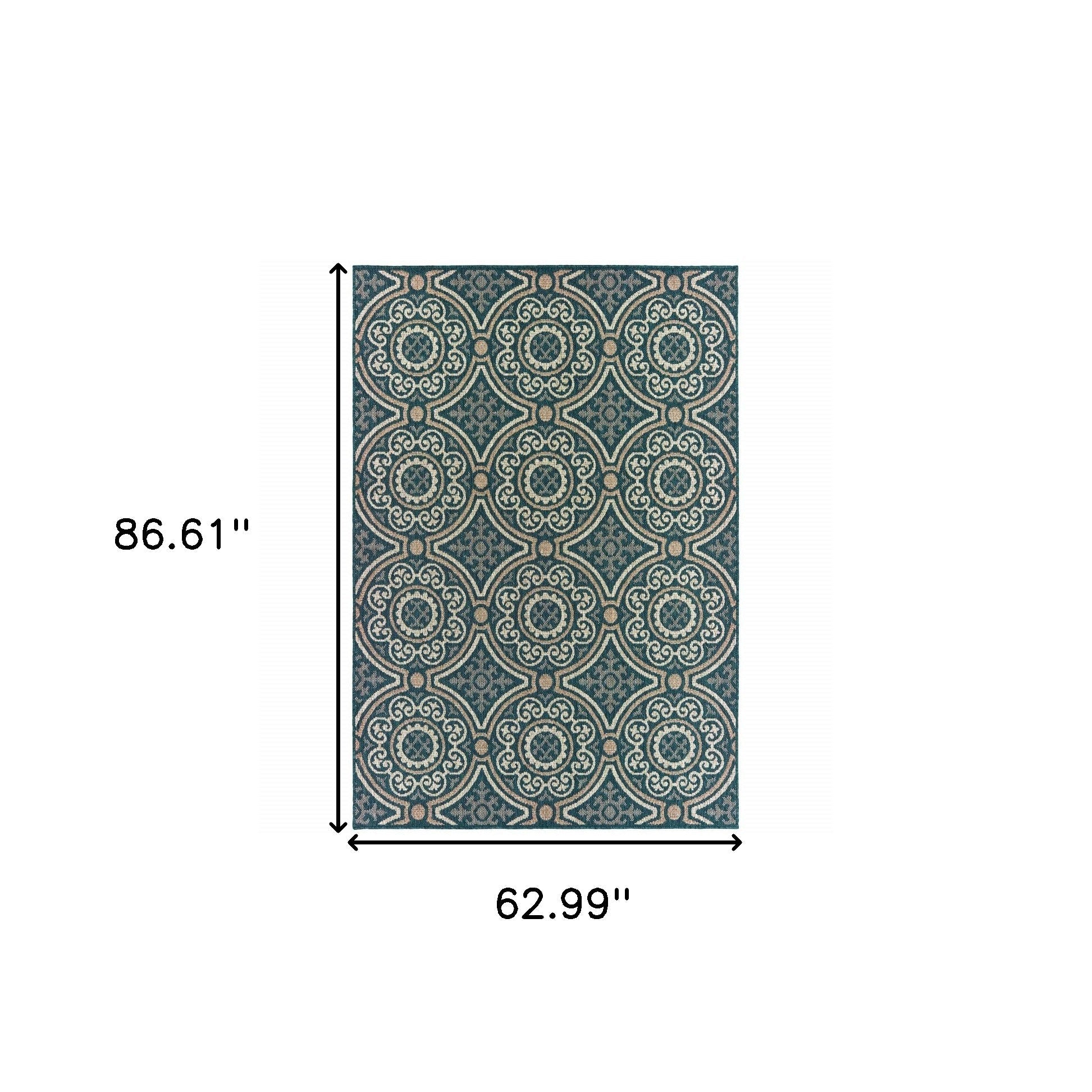 5' X 7' Blue and Gray Geometric Stain Resistant Indoor Outdoor Area Rug Homeroots Outdoor