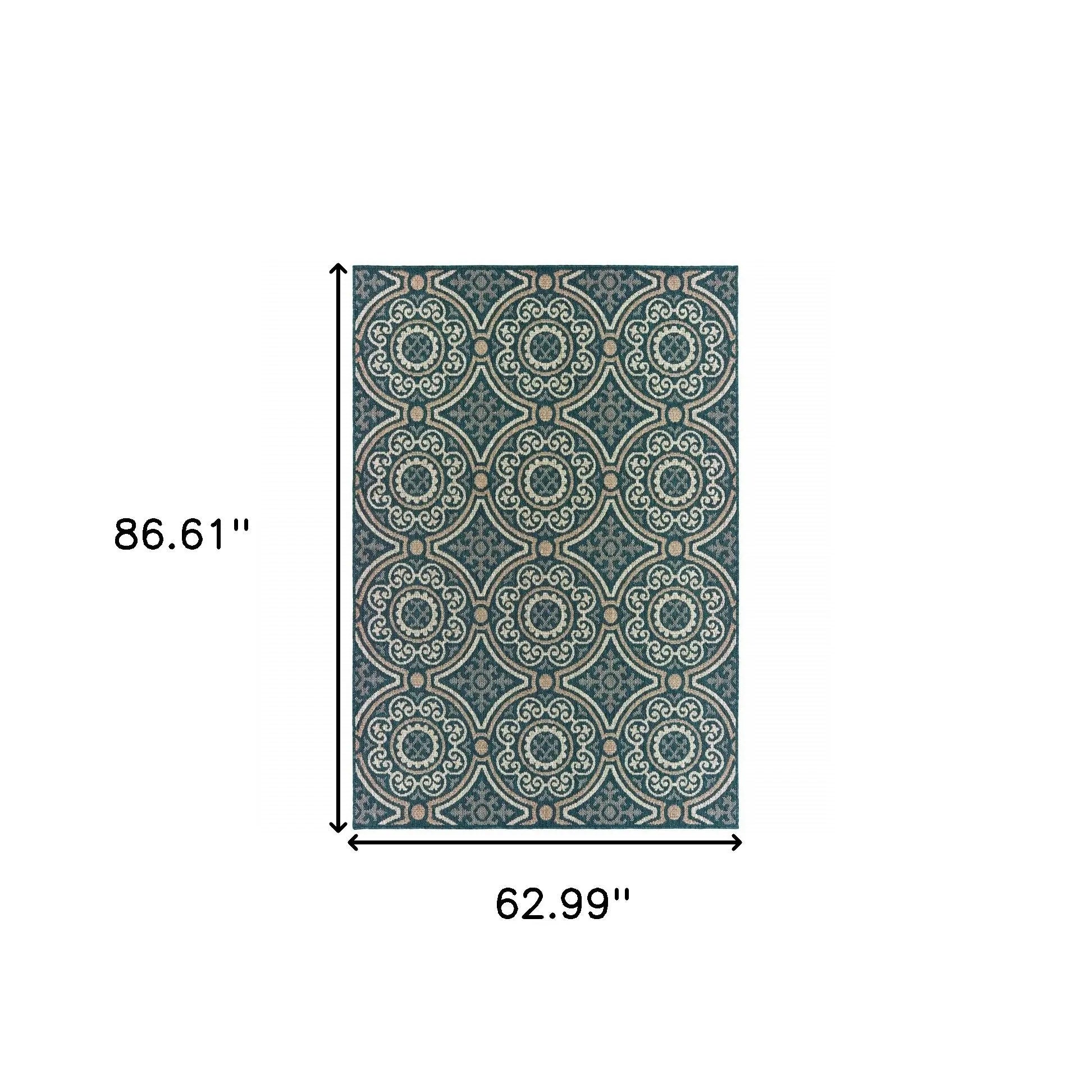 5' X 7' Blue and Gray Geometric Stain Resistant Indoor Outdoor Area Rug Homeroots Outdoor