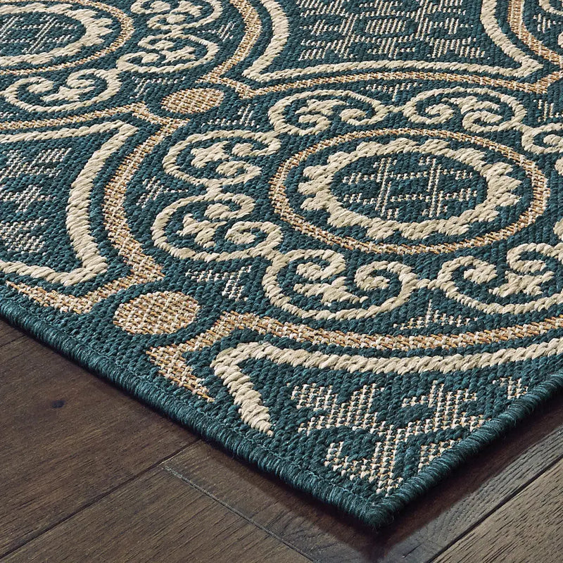 5' X 7' Blue and Gray Geometric Stain Resistant Indoor Outdoor Area Rug Homeroots Outdoor