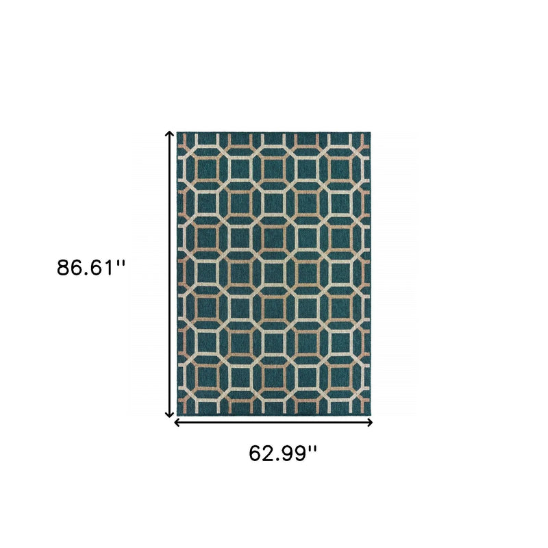 5' X 7' Blue and Gray Geometric Stain Resistant Indoor Outdoor Area Rug Homeroots Outdoor