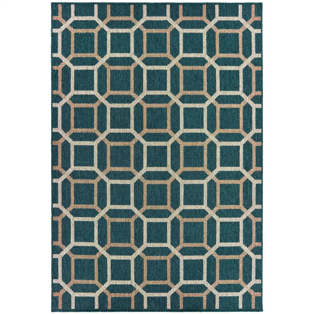 5' X 7' Blue and Gray Geometric Stain Resistant Indoor Outdoor Area Rug Homeroots Outdoor