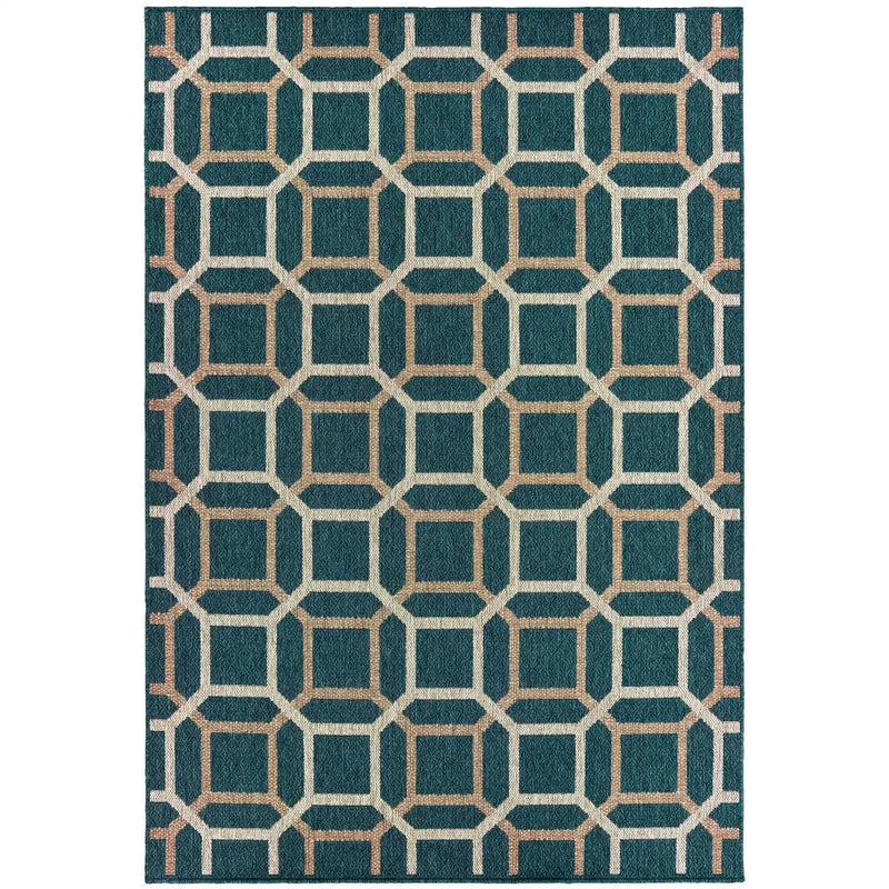 5' X 7' Blue and Gray Geometric Stain Resistant Indoor Outdoor Area Rug Homeroots Outdoor