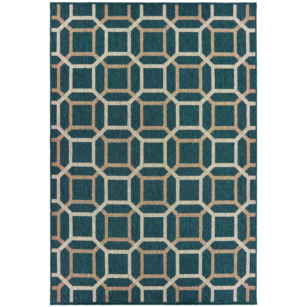 5' X 7' Blue and Gray Geometric Stain Resistant Indoor Outdoor Area Rug Homeroots Outdoor