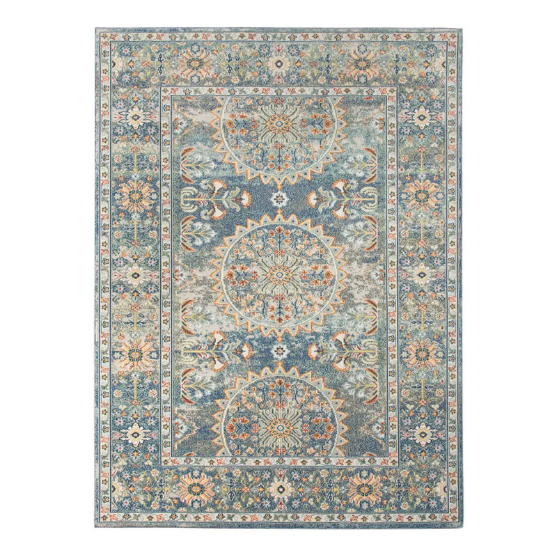 5' X 7' Blue and Orange Floral Medallion Stain Resistant Indoor Outdoor Area Rug Homeroots Outdoor