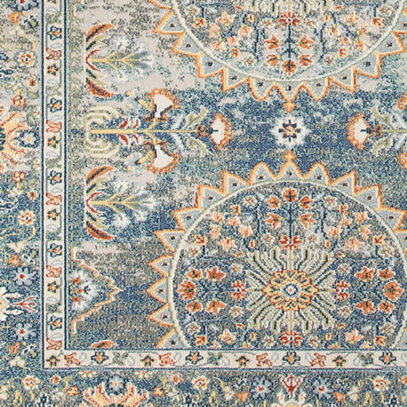 5' X 7' Blue and Orange Floral Medallion Stain Resistant Indoor Outdoor Area Rug Homeroots Outdoor