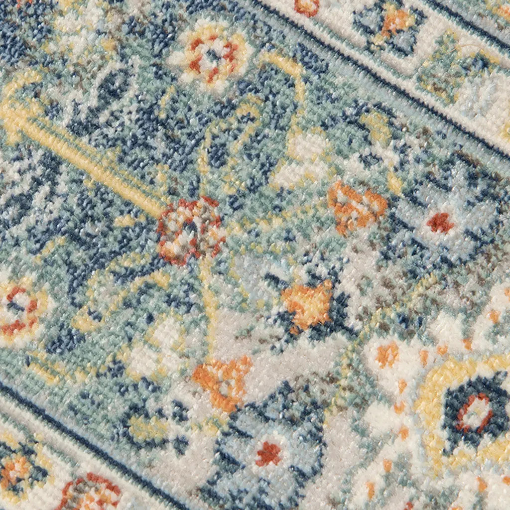 5' X 7' Blue and Orange Floral Medallion Stain Resistant Indoor Outdoor Area Rug Homeroots Outdoor