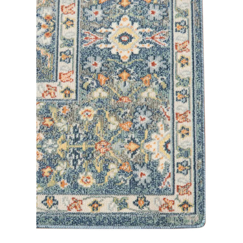 5' X 7' Blue and Orange Floral Medallion Stain Resistant Indoor Outdoor Area Rug Homeroots Outdoor