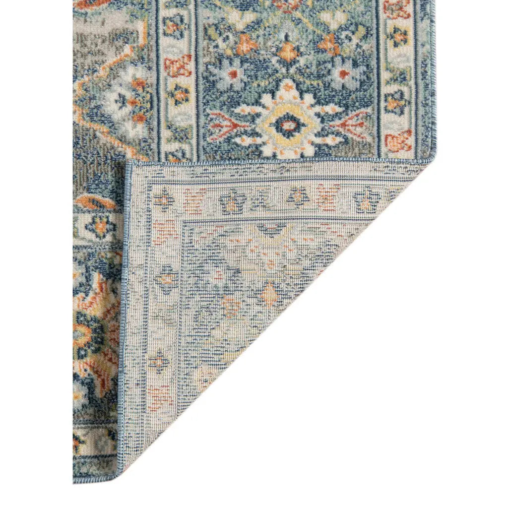5' X 7' Blue and Orange Floral Medallion Stain Resistant Indoor Outdoor Area Rug Homeroots Outdoor