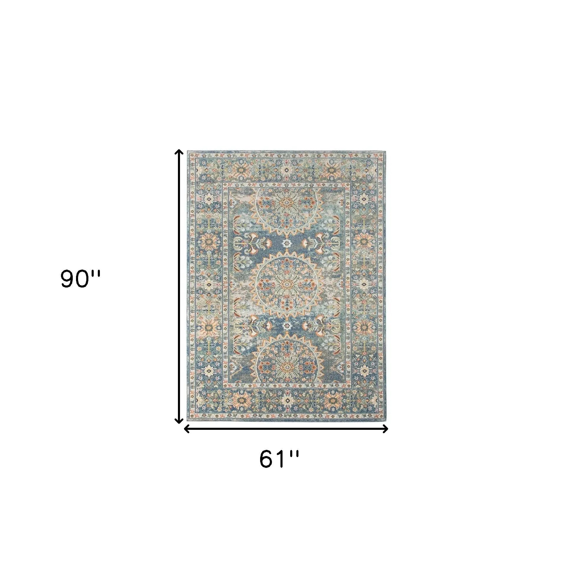 5' X 7' Blue and Orange Floral Medallion Stain Resistant Indoor Outdoor Area Rug Homeroots Outdoor