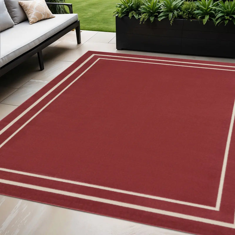 5' X 7' Brick Red And Ivory Indoor Outdoor Area Rug Homeroots Outdoor