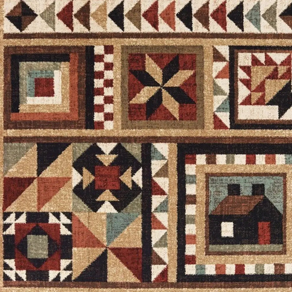 5' X 7' Brown And Red Ikat Patchwork Area Rug Homeroots Home Decor