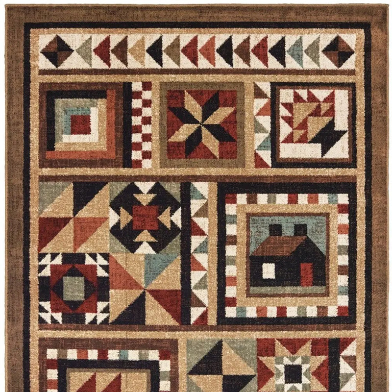 5' X 7' Brown And Red Ikat Patchwork Area Rug Homeroots Home Decor