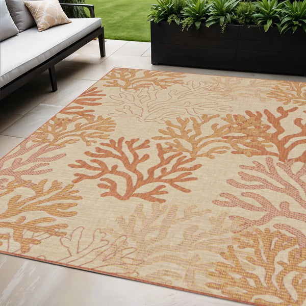 5' X 7' Coral And Beige Nautical Indoor Outdoor Area Rug Homeroots Outdoor
