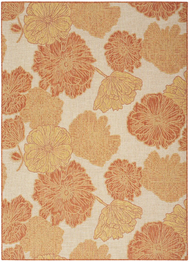 5' X 7' Coral And Ivory Floral Indoor Outdoor Area Rug Homeroots Outdoor