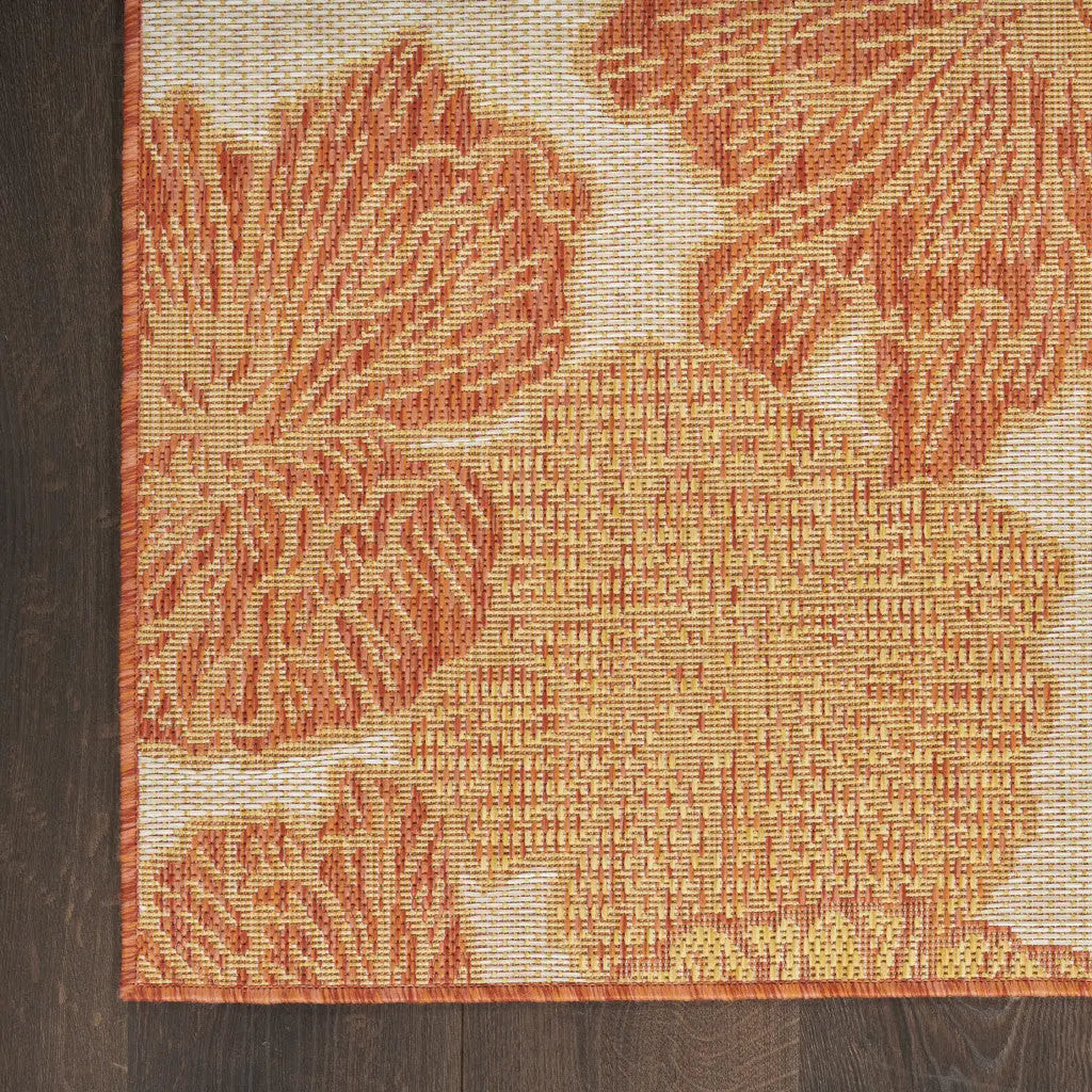 5' X 7' Coral And Ivory Floral Indoor Outdoor Area Rug Homeroots Outdoor
