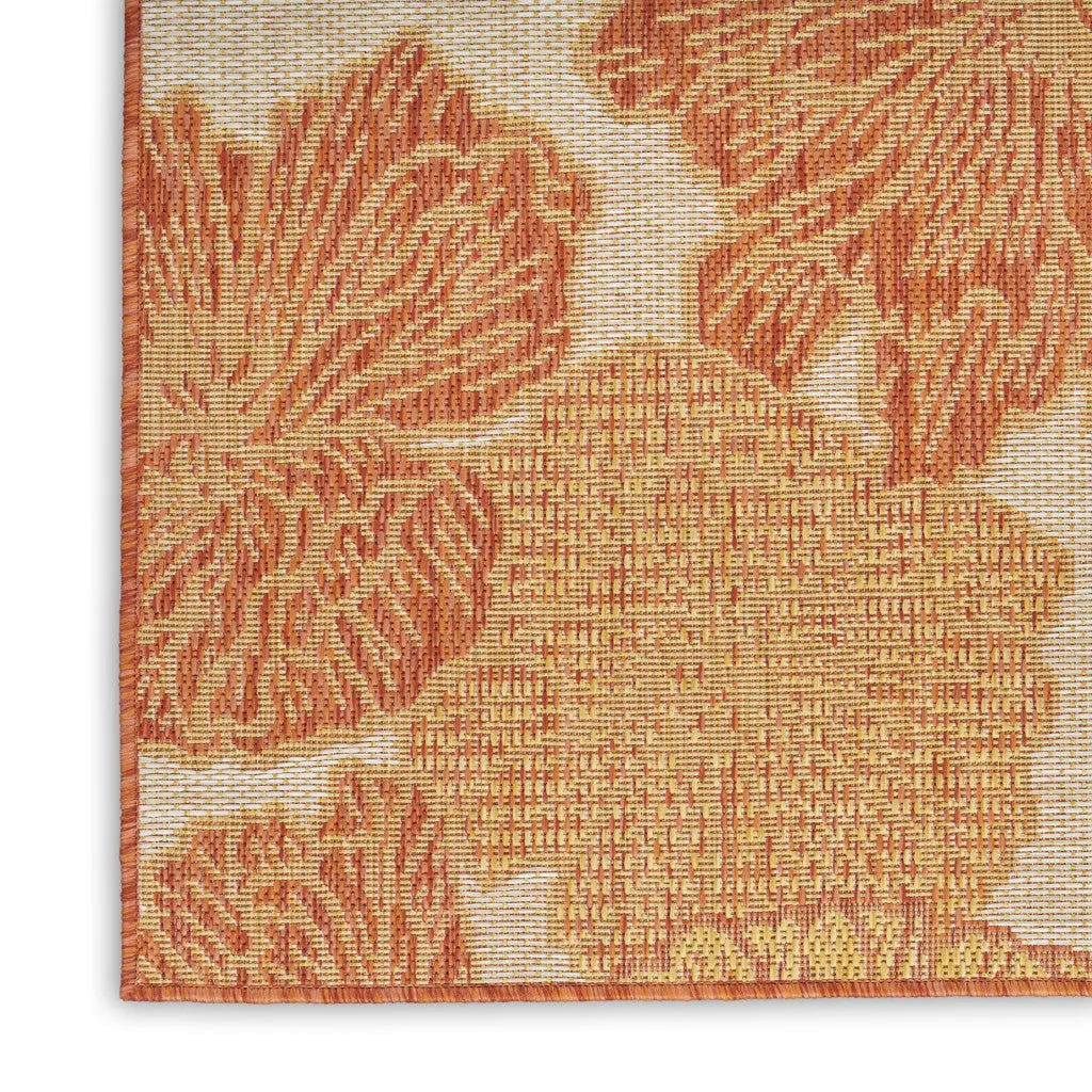 5' X 7' Coral And Ivory Floral Indoor Outdoor Area Rug Homeroots Outdoor