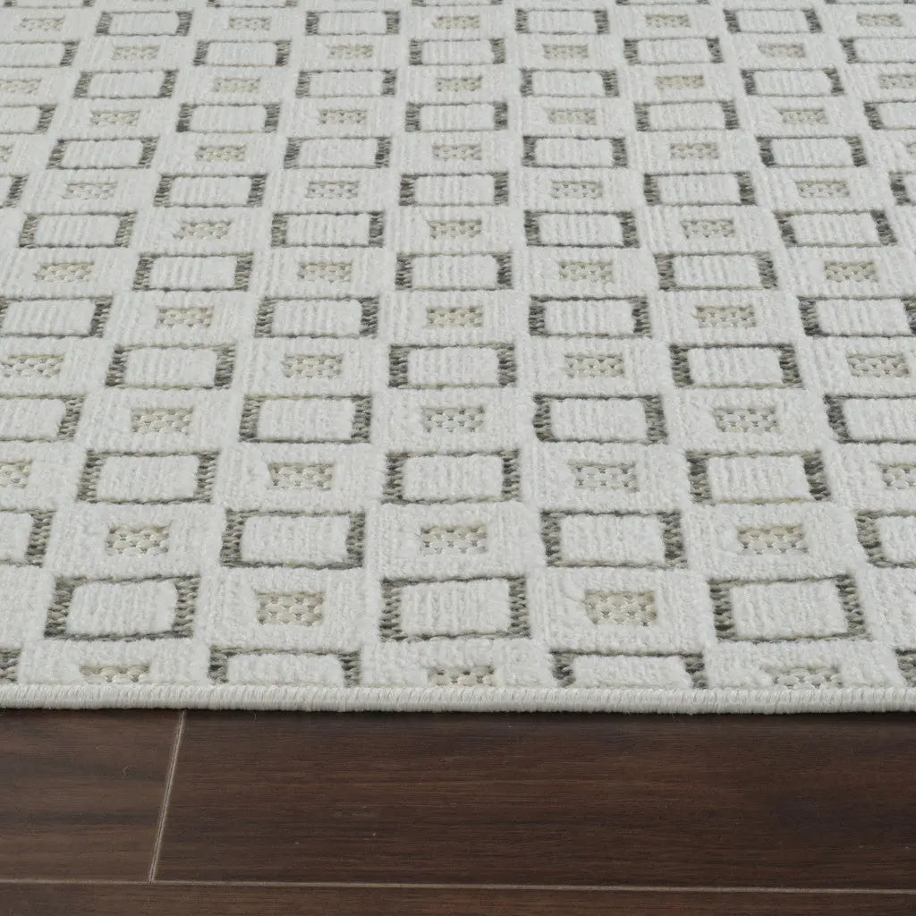 5' X 7' Cream and Beige Geometric Distressed Indoor Outdoor Area Rug Homeroots Outdoor