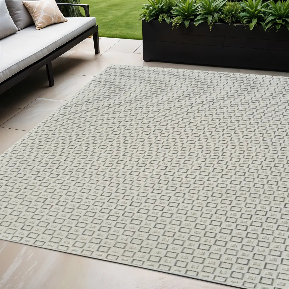 5' X 7' Cream and Beige Geometric Distressed Indoor Outdoor Area Rug Homeroots Outdoor